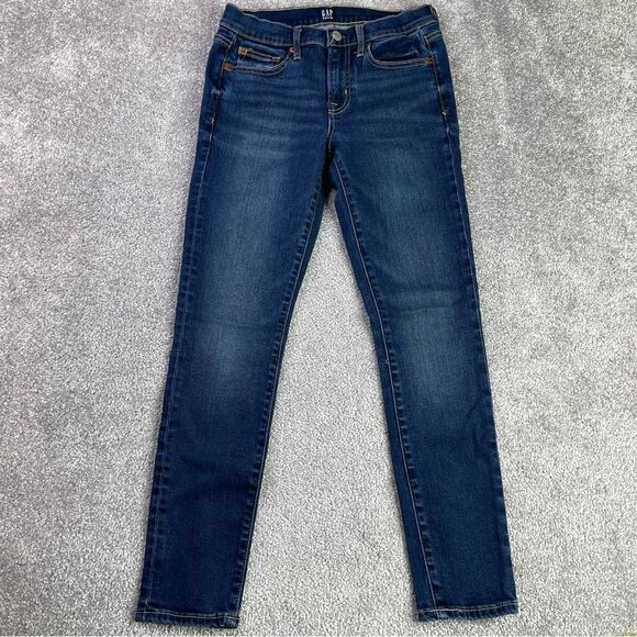 Gap Jeans Women’s 2 Blue Dark Wash Slim Fit Cropped Skinny Leg Low Rise Denim - Picture 1 of 14